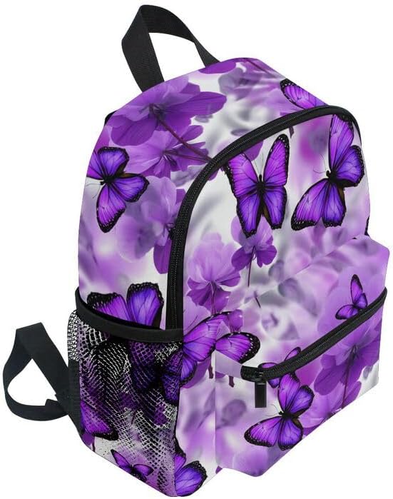 ODAWA Lila Schmetterlinge Kinder Rucksäcke mit Namensschild mit Brustgurt Kindergarten Rucksack – Bild 2