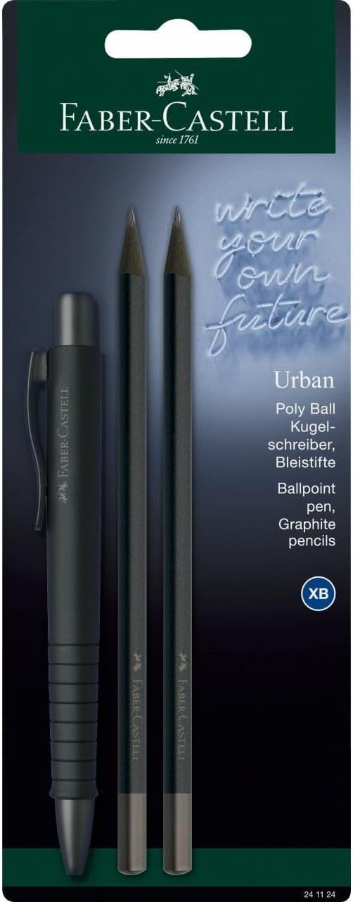 FABER-CASTELL 241124 Writing Set All Black with Poly Ball Urban Ballpoint Pen and 2 Urban Pencils