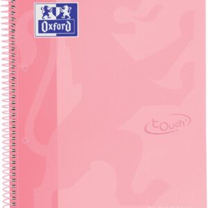Oxford A4 European Book 1, Squared, 160 Pages with Coloured Borders, Touch Hard Cover, with Whiteboard, Pastel Pink