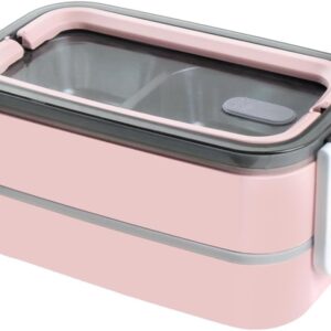 Lunch Box with 3 Compartments, Microwave Safe, Stainless Steel, Thermal Bento Box for Adults, Metal Leak-Proof, BPA-Free Lunch Box, Bento Box