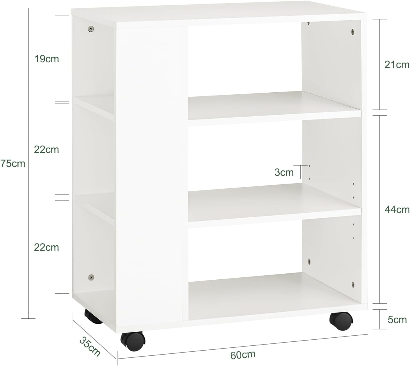 SoBuy® FBT68-W Printer Table with 7 Shelves Rolling Container Office Trolley Trolley White WHT Approx. 60 x 75 x 35 cm. – Bild 3