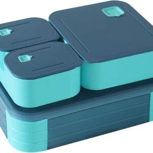 Lunch Box with Compartments - 1100 ml Lunch Box Children - Leak-proof Lunch Box Children with Compartments - 3-in-1 Bento Box Lunch Box School - Stackable Snack Box with Lid Lunch Box BPA Free