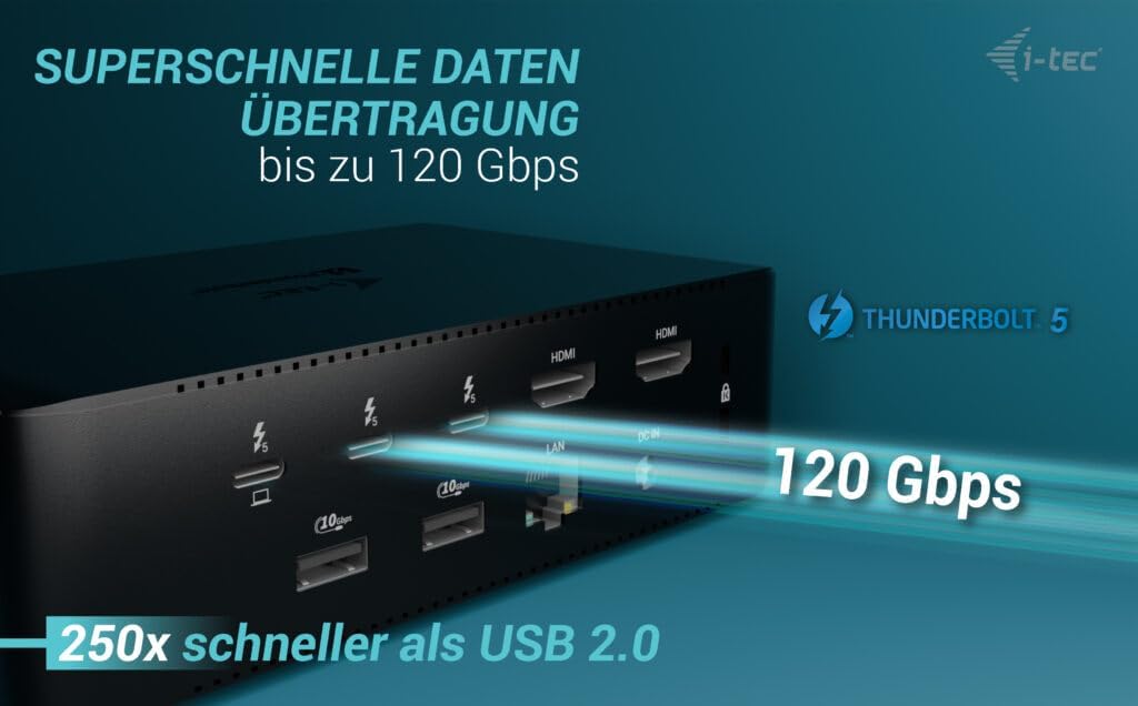 i-tec Thunderbolt 5 Quattro Display Docking Station - 2 x Thunderbolt 5 Ports, 2 x HDMI 2.0, 5 x USB, 2.5 GLAN – Bild 8