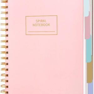 CAGIE Notebook Pink Lined B5 Notebook with Index Journal 240 Pages (120 Sheets) Student Pad College Pad Spiral Notebook for School Notebooks Work Office 7 x 10 Inches