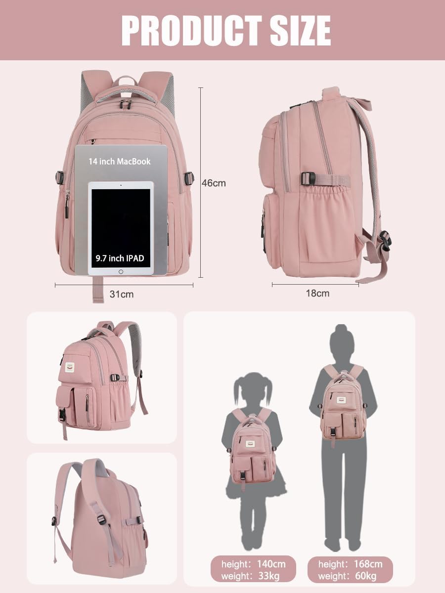 FIORETTO School Backpack, Teenagers, Girls, Women, School Bag, 36 cm Laptop Compartment, Water-Repellent & Lightweight, A-Pink, Rucksack Backpacks – Bild 6
