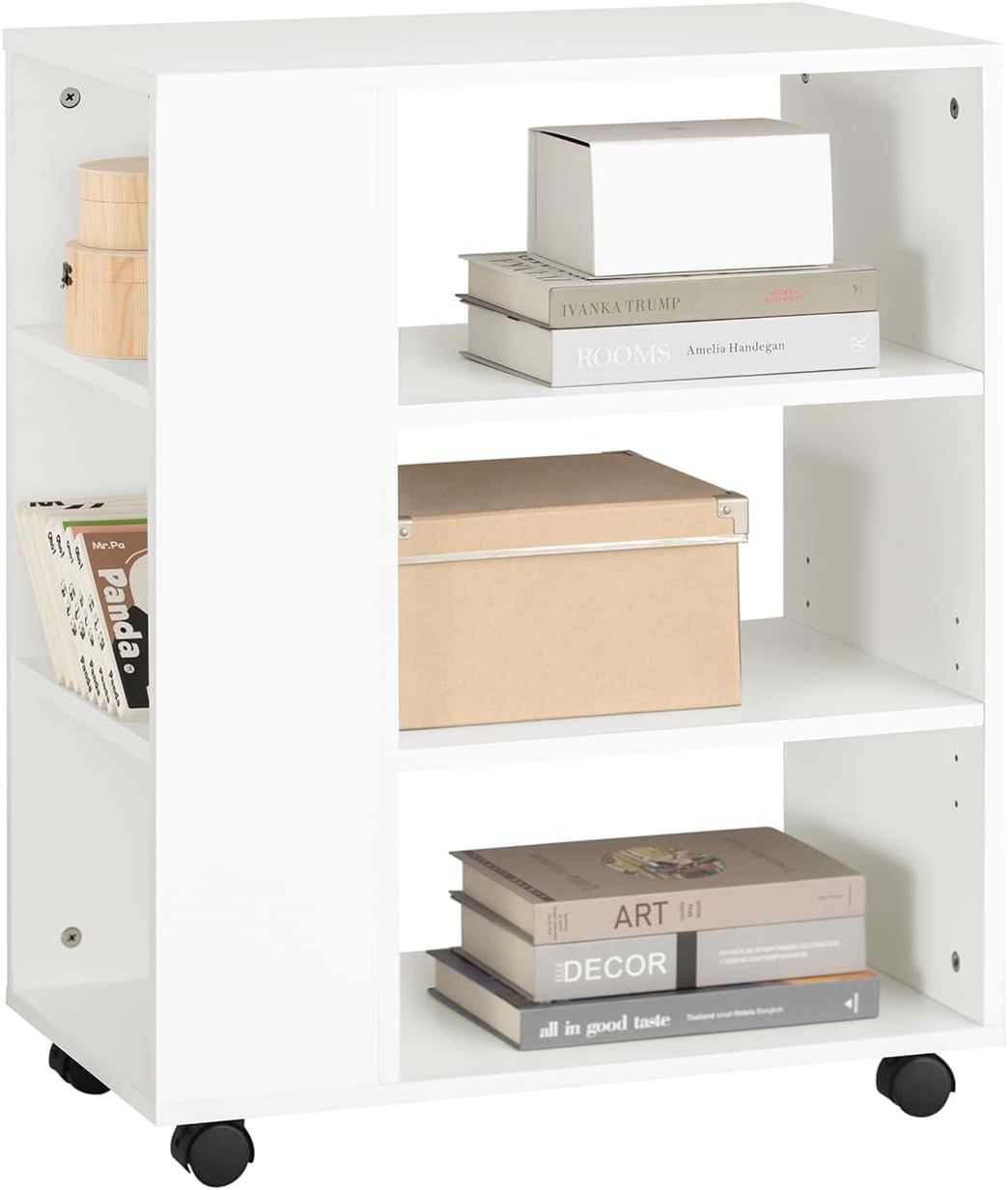 SoBuy® FBT68-W Printer Table with 7 Shelves Rolling Container Office Trolley Trolley White WHT Approx. 60 x 75 x 35 cm.