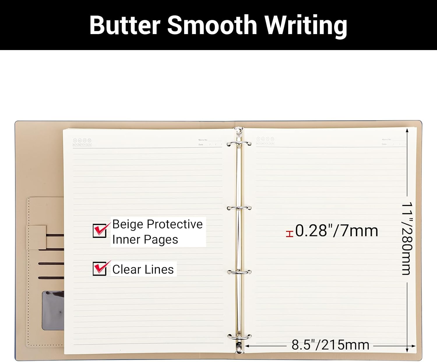 Ring Binder Notizbuch A4 Liniert - Spiralblock Nachfüllbar 21.5x28cm - 100g/m² Liniert Tagebuch Notebook A4 - PU Leder Notizblock A4-150 Blatt Dunkelblau Notizheft Reisetagebuch – Bild 3