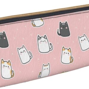 Federmäppchen mit niedlichem Tier-Katzen-Motiv, dreieckiges Stiftetui, tragbares Federmäppchen, Leder-Organizer mit Reißverschluss, Kosmetiktasche