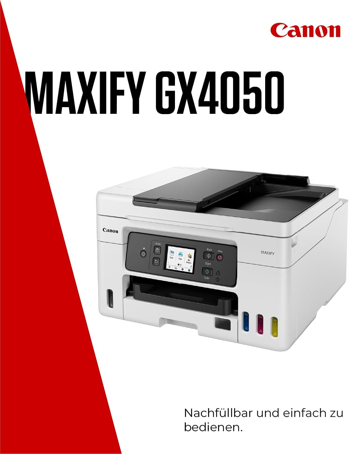 Canon MAXIFY GX4050 MegaTank Multifunktionsdrucker 4in1 (Tintenstrahl, Druck, Kopie, Scan, Fax, ADF 35 Blatt, WLAN, LAN, TouchLCD, Duplex, niedrige Seitenkosten, hohe Reichweite, gerader Einzug) weiß – Bild 2
