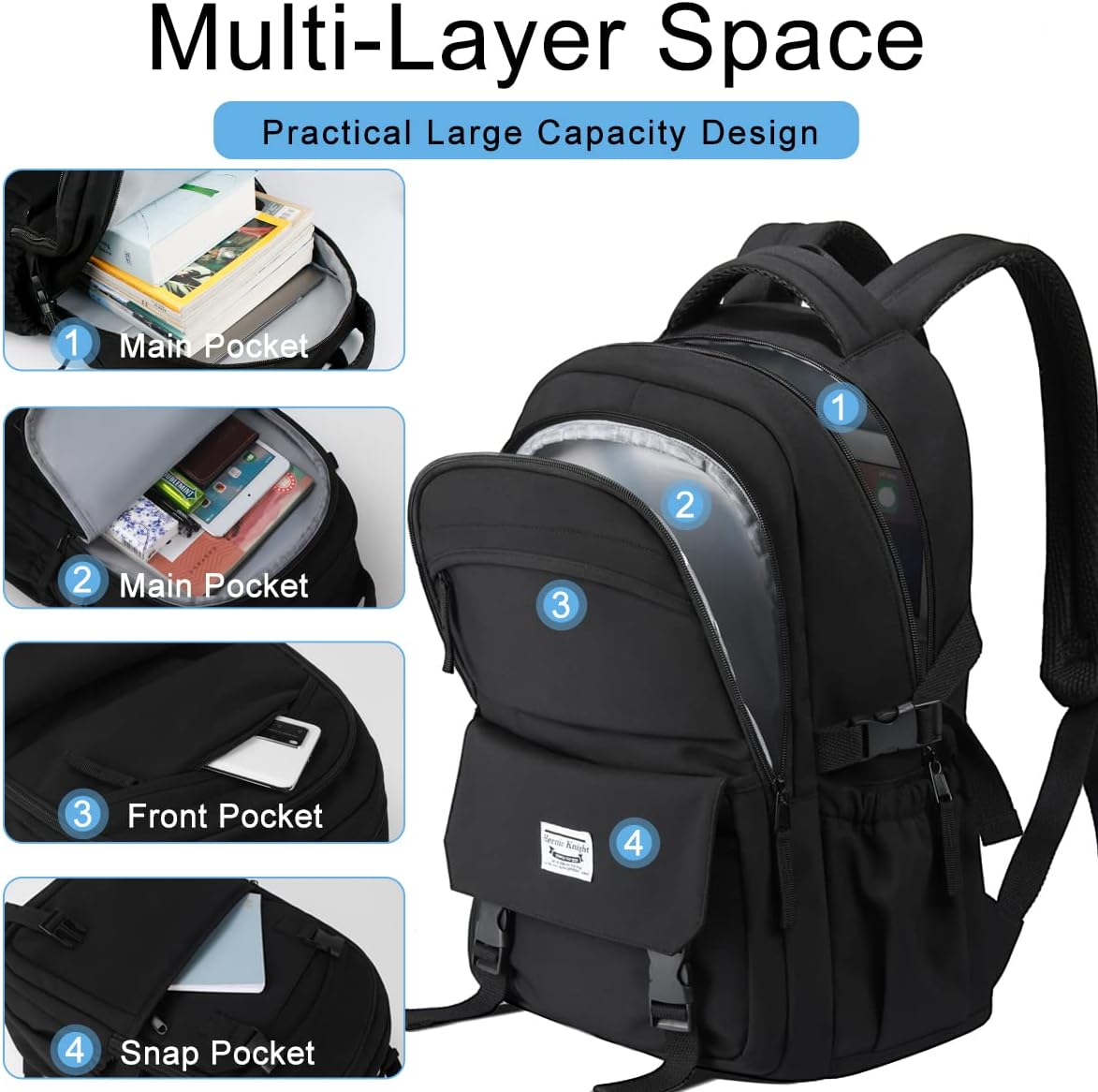 School Backpack Boys Girls Large Backpack Women Men Waterproof with Laptop Compartment 15.6 Inch Backpack Lightweight School Bag Daypack Anti-Theft Backpack for School Work Travel, – Bild 5
