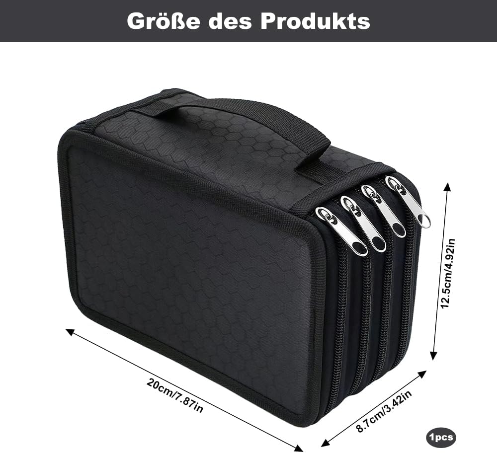 Large Pencil Case with 72 Slots, Portable Pencil Case, 4 Compartments Pencil Case Large with Zip Carry Handle, Waterproof Pencil Case for Colouring Pencils, Markers, Ballpoint Pens, Black – Bild 2