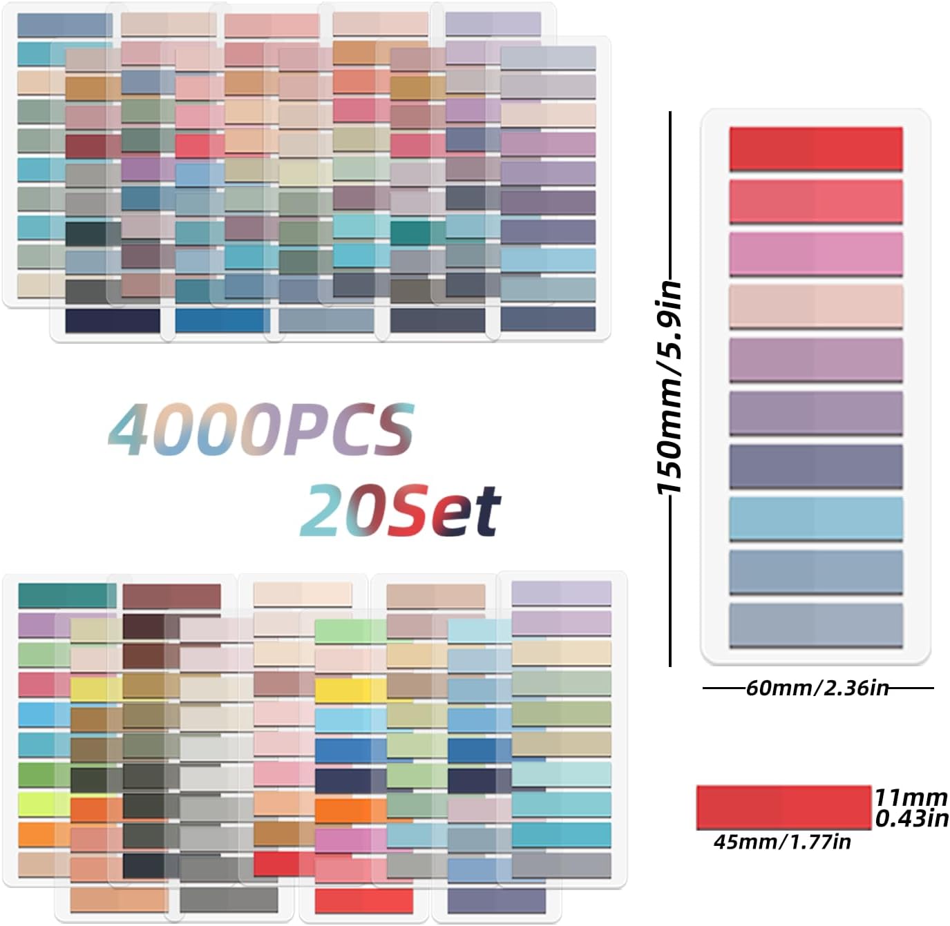 Pack of 4000 Adhesive Strips, 20 Set of Small Self-Adhesive Sticky Notes, Transparent Sticky Notes, Sticky Notes as Tabs for Books and Index Annotating Tabs (Colourful) – Bild 2