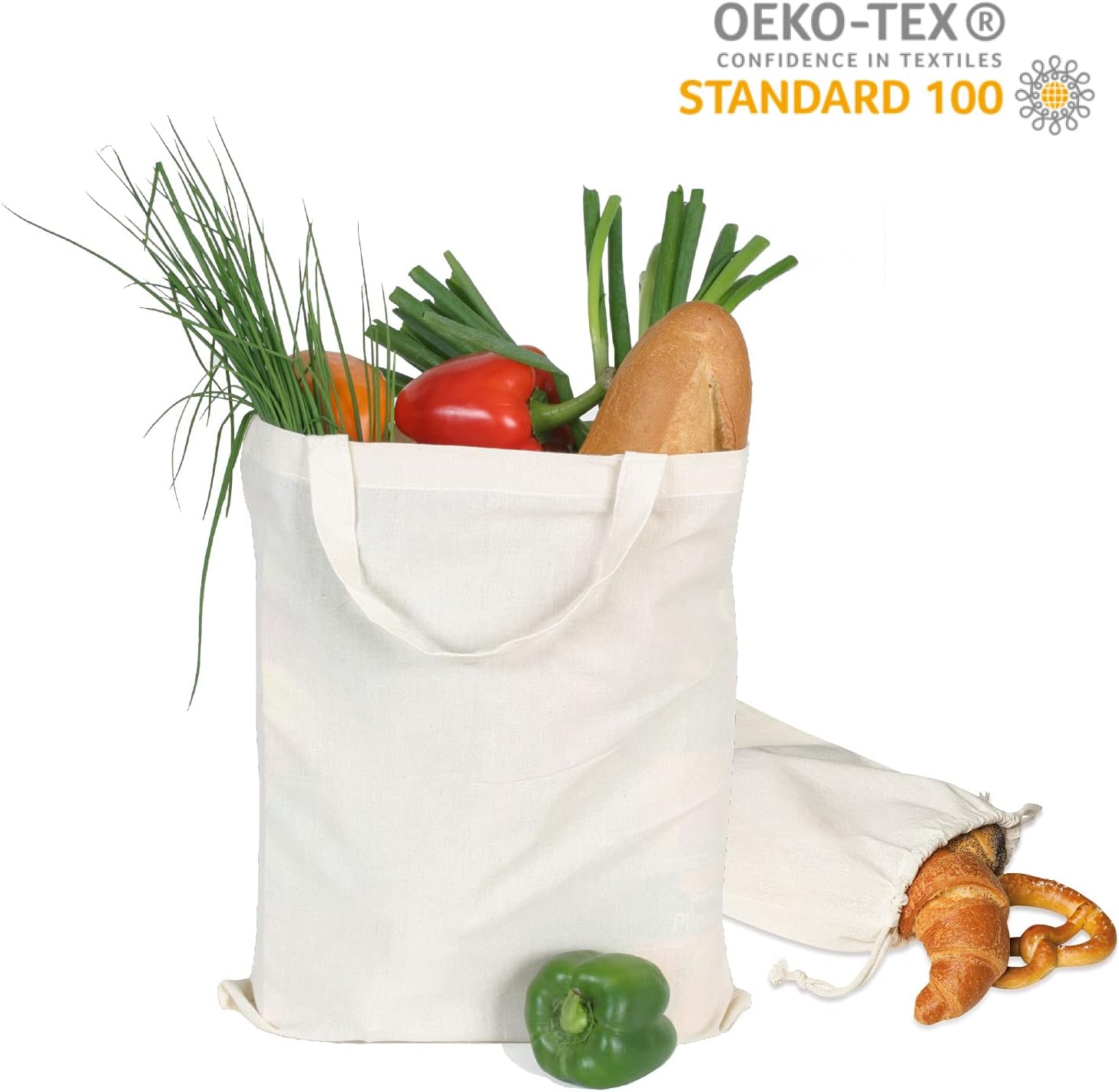 TEXXILLA Pack of 10/25/100 Cotton Bags, 28 Colours, with Two Long Handles, 38 x 42 cm, Jute Bags, Shopping Bags, Blank – Bild 3