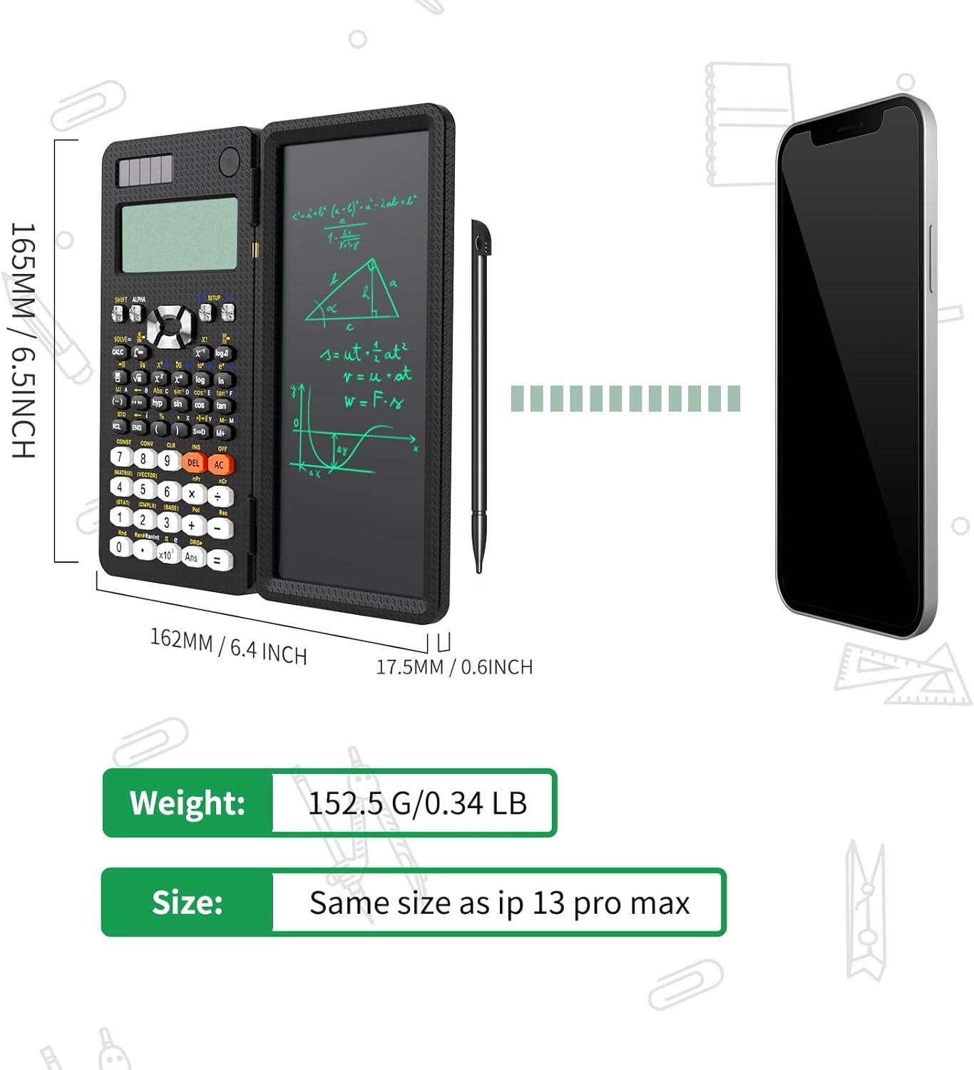 NEWYES Scientific Calculator 417 Functions Engineering Calculator with Writing Board and Pen for Students, Teachers, Engineers, Technical Science, Solar and Battery Dual Power Supply – Bild 5