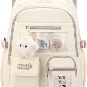 Tanou Girls‘ School Backpack Water-Repellent Large School Bag Children Made of Polyester, Fashionable School Backpack Teenager with Star Pendant for Primary and Secondary School