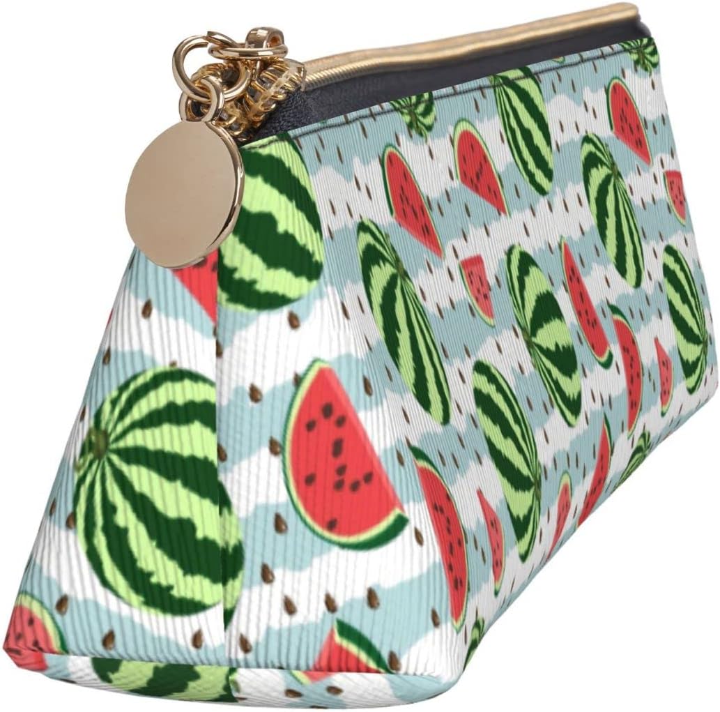 Federmäppchen mit Wassermelonen-Streifenmuster, dreieckig, tragbares Federmäppchen, Leder-Organizer mit Reißverschluss, Kosmetiktasche – Bild 3