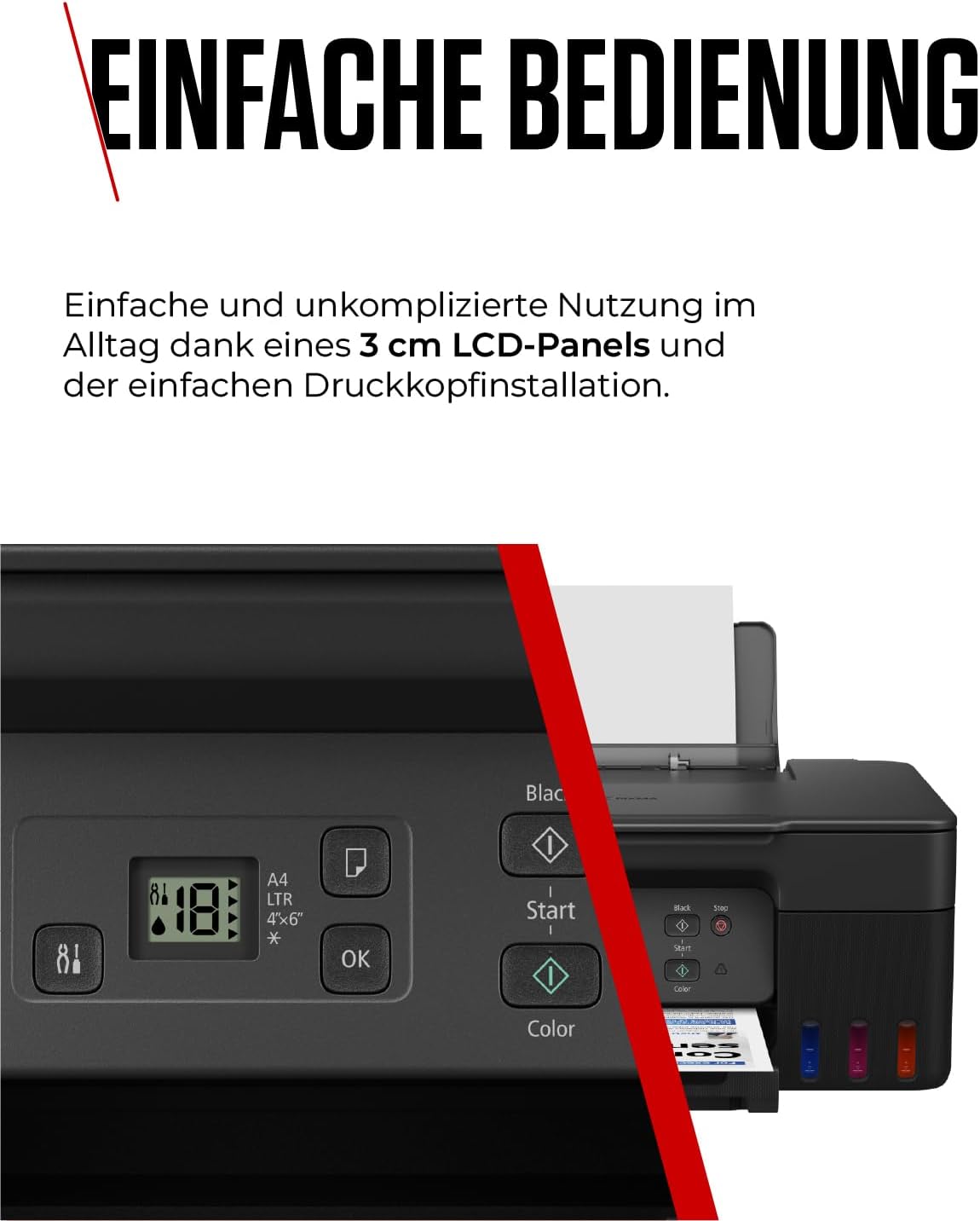 Canon PIXMA G2570 MegaTank 3in1 Multifunktionsgerät Große nachfüllbare Tintenbehälter DIN A4 (Scanner, Kopierer, Drucker, Farbtintenstrahldrucker, USB, LC Display), schwarz/grau – Bild 5