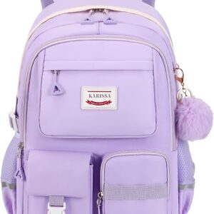 Tanou School Backpack Teenager Girls Backpack Breathable School Bag for Girls from 9 to 16 Years Large Waterproof School Bag with Pendant, purple