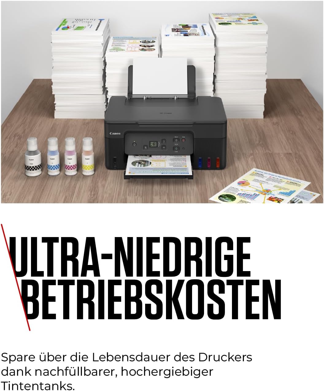 Canon PIXMA G2570 MegaTank 3in1 Multifunktionsgerät Große nachfüllbare Tintenbehälter DIN A4 (Scanner, Kopierer, Drucker, Farbtintenstrahldrucker, USB, LC Display), schwarz/grau – Bild 3