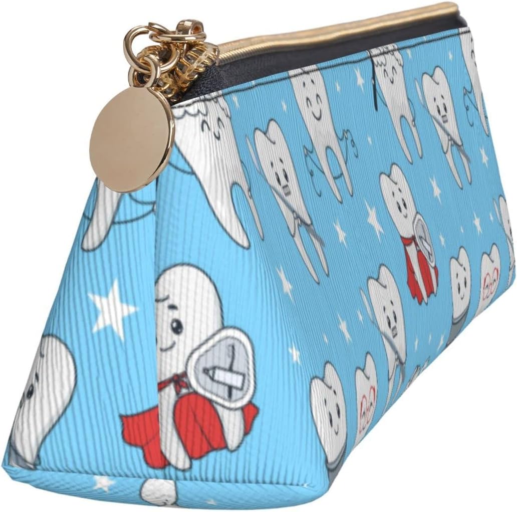 Cute Teeth Pencil Case Triangle Portable Pencil Case Leather Organizer with Zipper Cosmetic Bag, White, Bag organiser – Bild 3