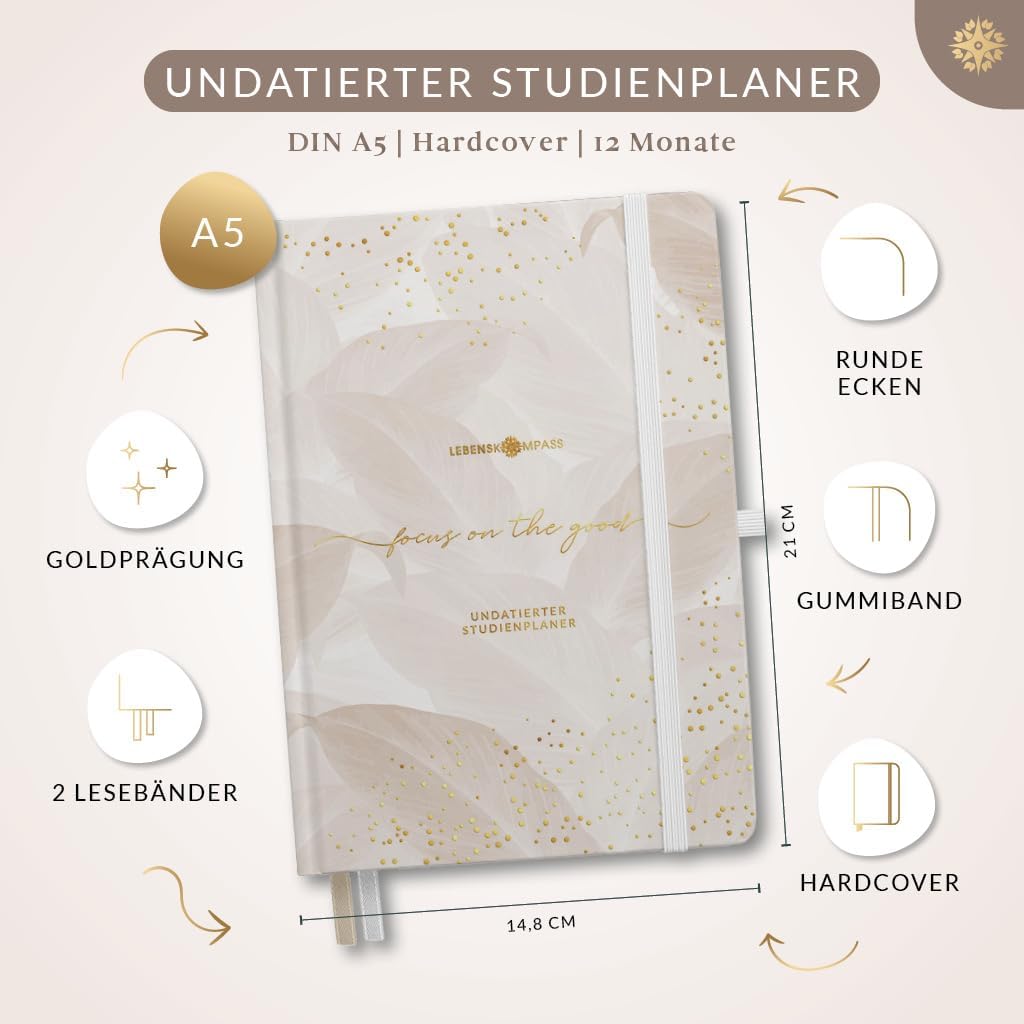 Lebenskompass® Student Planner without Date A5 "Charmer" – Beautiful Semester Planner with Many Extras – Uni Diary Calendar for Students Undated – Bild 2