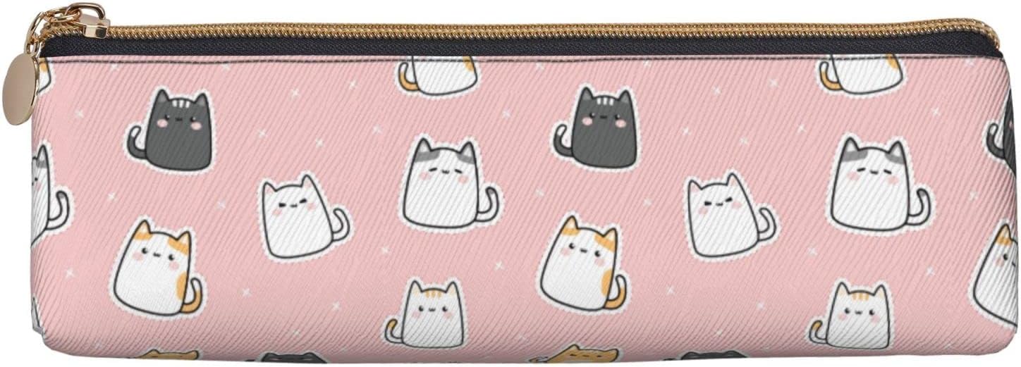 Federmäppchen mit niedlichem Tier-Katzen-Motiv, dreieckiges Stiftetui, tragbares Federmäppchen, Leder-Organizer mit Reißverschluss, Kosmetiktasche – Bild 2