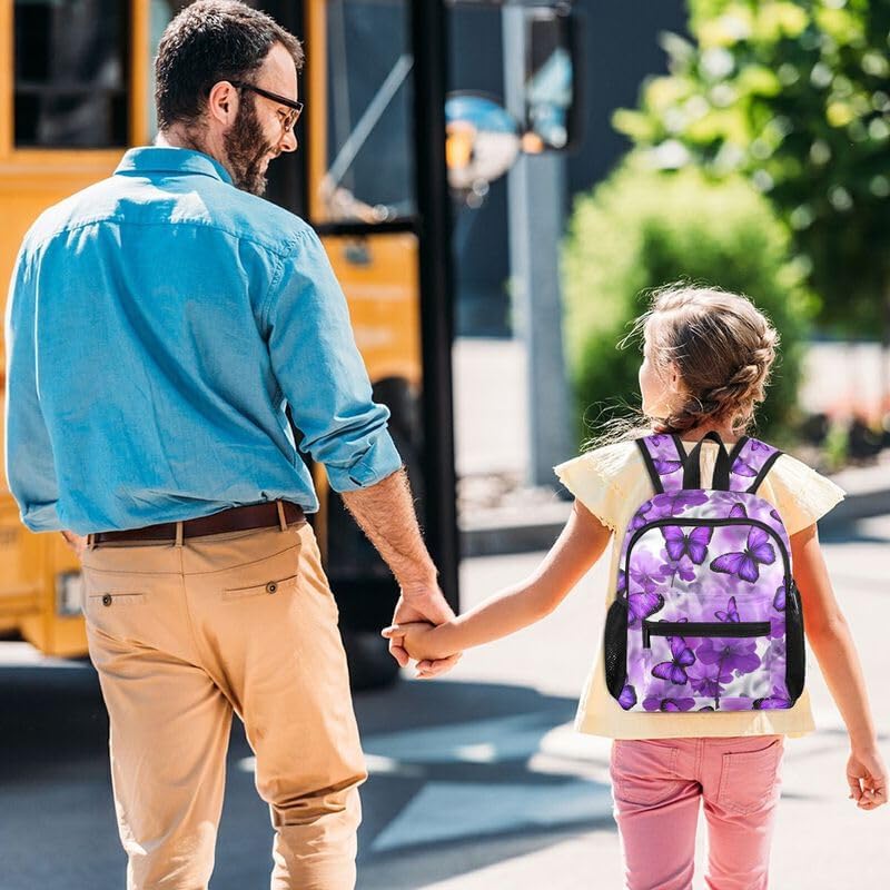ODAWA Lila Schmetterlinge Kinder Rucksäcke mit Namensschild mit Brustgurt Kindergarten Rucksack – Bild 6