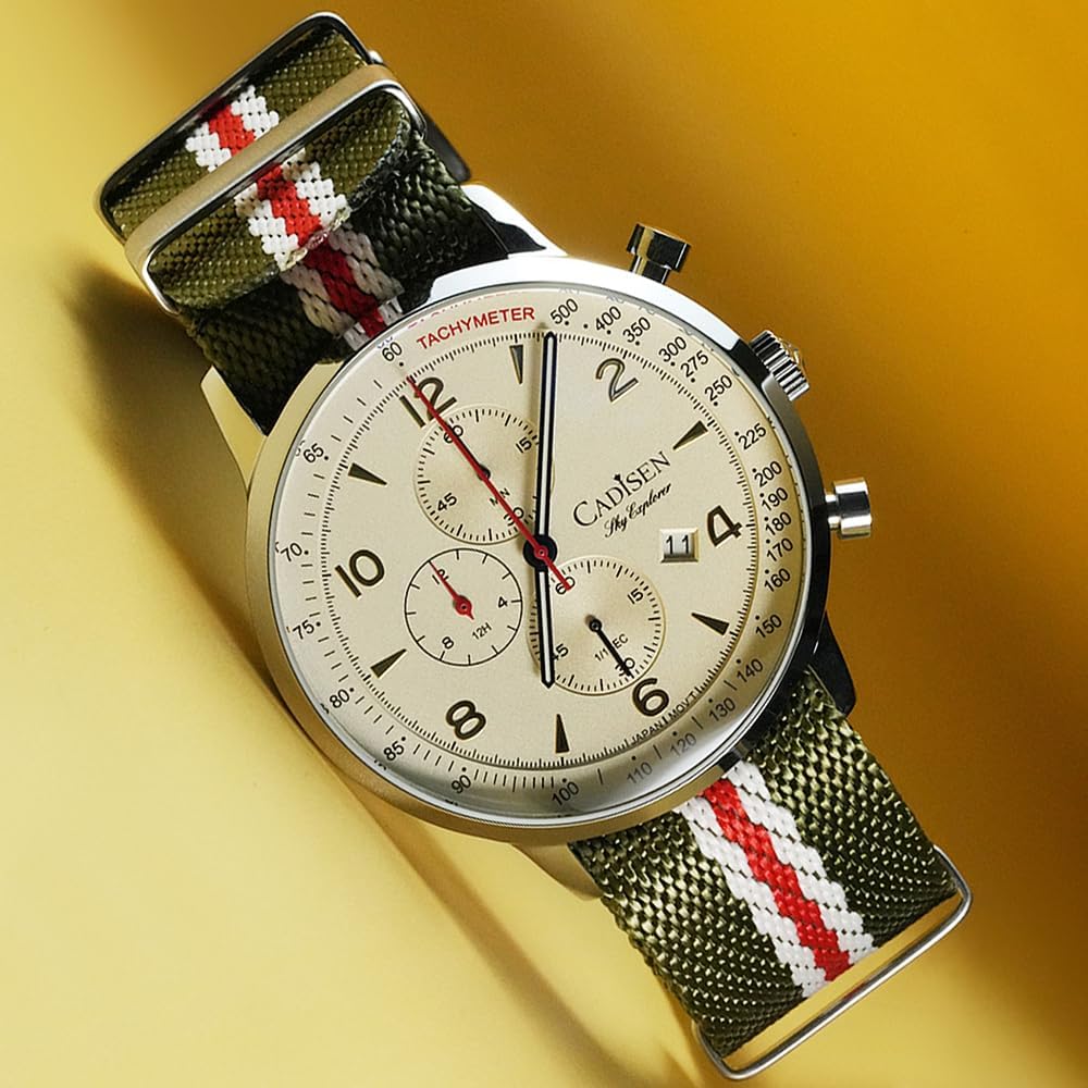 CADISEN Herren Quarz Uhr Elegante lässige Kampagnen mit Nylon Armband wasserdichte – Bild 4