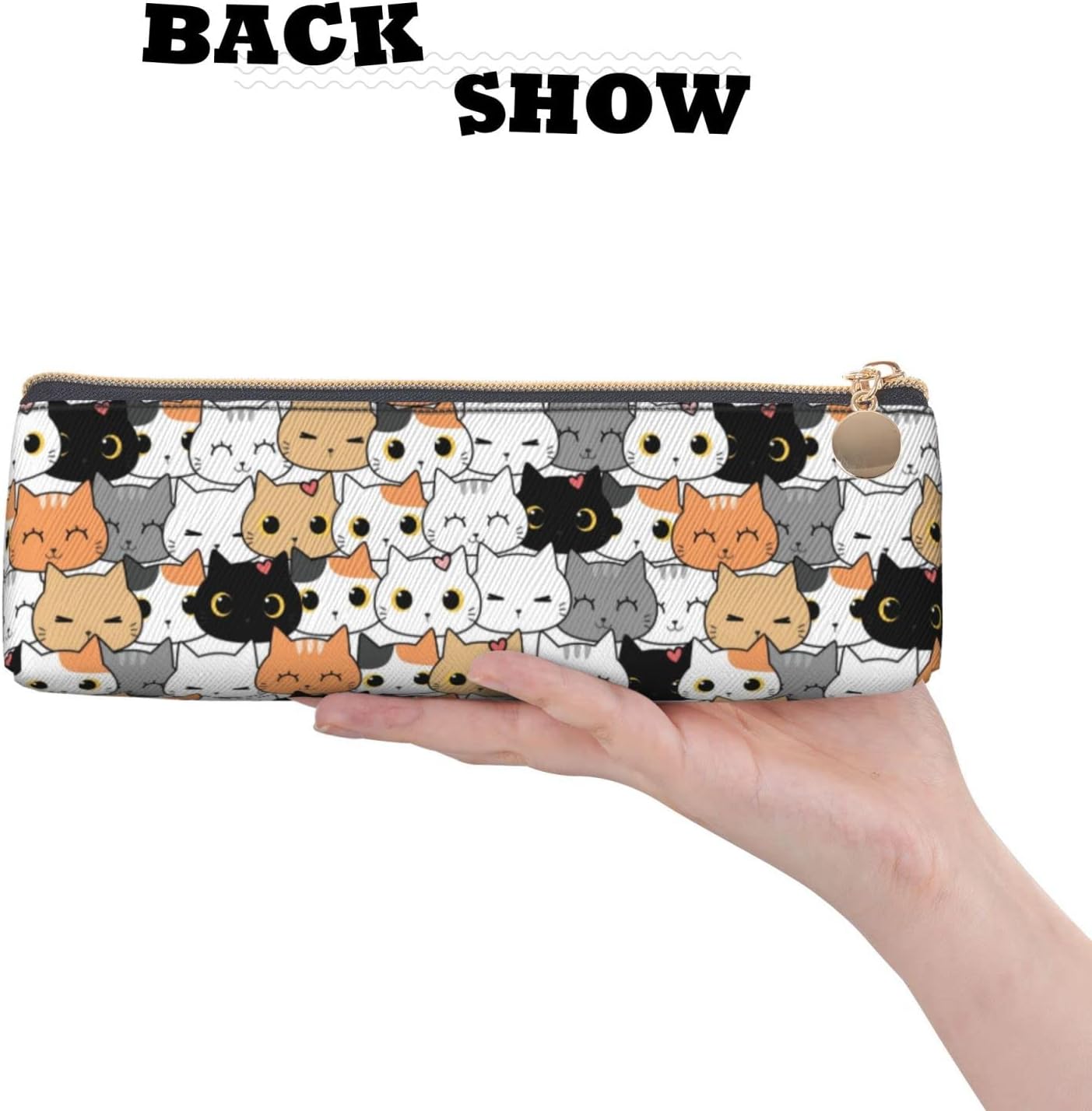 Cute Animal Cat Pencil Case Triangle Pencil Case Portable Pencil Case Leather Organizer Zipper Cosmetic Bag, White, Bag organiser – Bild 4