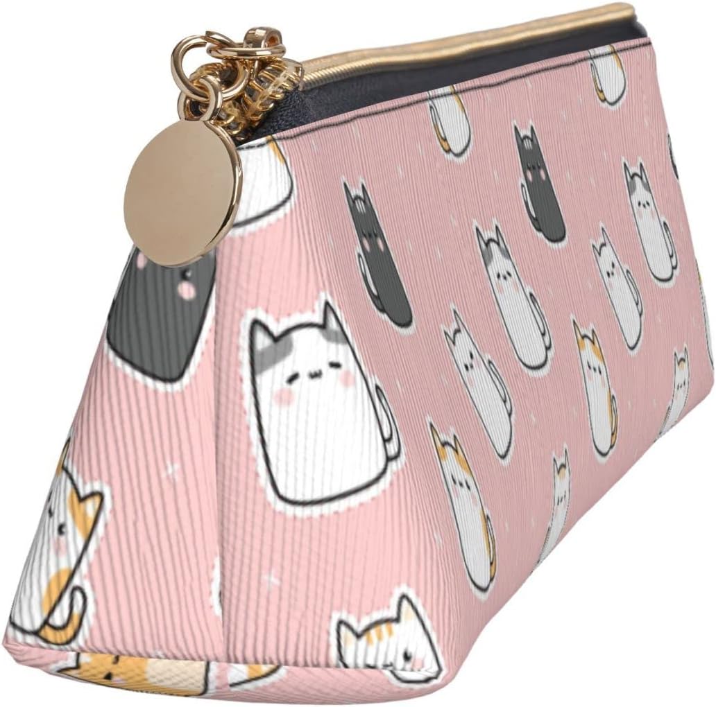 Federmäppchen mit niedlichem Tier-Katzen-Motiv, dreieckiges Stiftetui, tragbares Federmäppchen, Leder-Organizer mit Reißverschluss, Kosmetiktasche – Bild 3