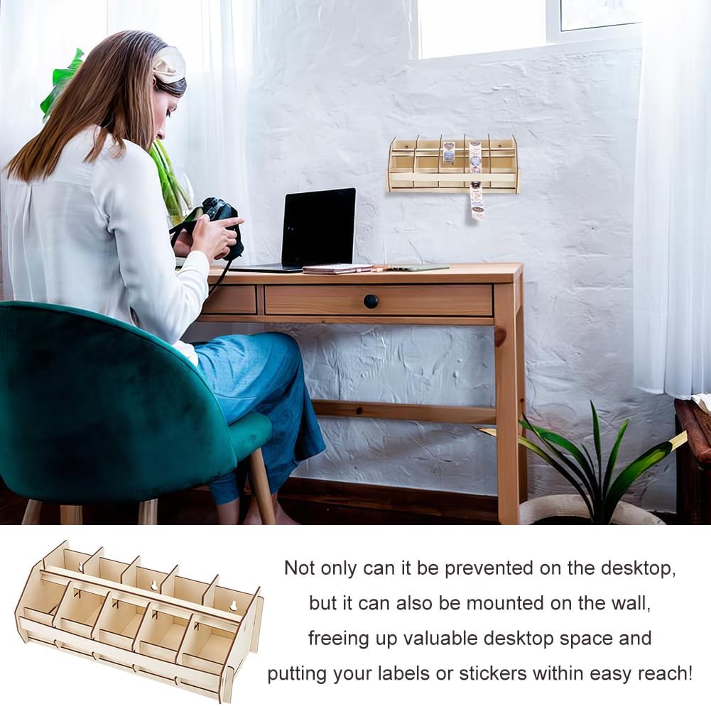 PH PandaHall Label Roll Holder Adjustable Sticker Roll Holder Wooden Label Stand Label Dispenser Label Holder Accessories for Shipping Accessories Printers Home Office Organiser – Bild 6