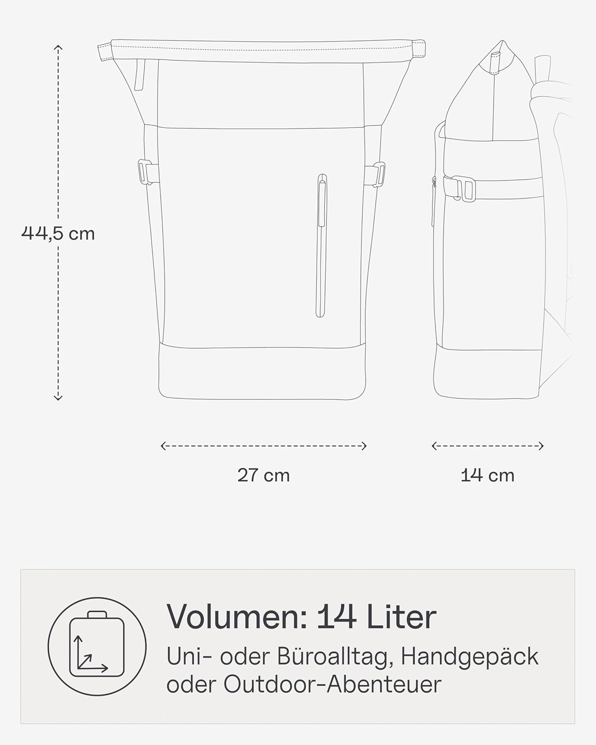 Kapten & Son Aarhus Backpack 14 L, Backpack for Men and Women, Rolltop Backpack with 14 Inch Laptop Compartment, Ideal for Travel, City, University, Work, Water-Repellent – Bild 8
