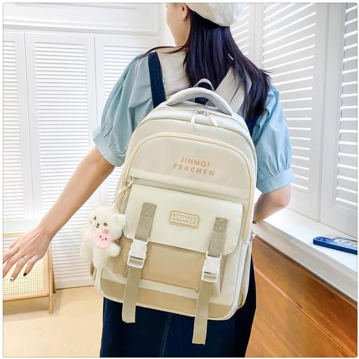 School Bag Girls School Backpack Girls Teenager School Backpack School Bag Girls Set 5 Pieces for Girls School Leisure Teenagers, beige, Backpack – Bild 3