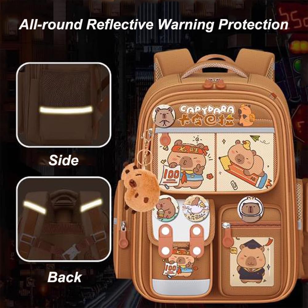 Generisch Capybara Backpack with Padded Shoulder Straps and Multiple Compartments, Large Capacity, Waterproof and with Multiple Pockets, Cute Gift Backpack for Teens and Students – Bild 4