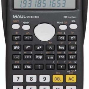MAUL Calculator Solar MSC 240 ECO 16.1 x 8.5 x 2.1 cm Scientific Desk Calculator with 240 Functions 2 Line 80% Recycled Plastic Includes Hard Cover Case Black