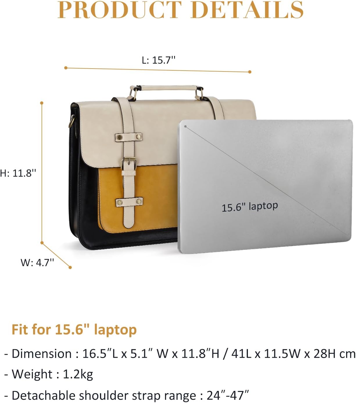 ECOSUSI Women Laptop Bag 15.6 Inch Handbags Shoulder Strap PU Leather Vintage School Bag Teacher Briefcase Work Student Detachable Shoulder Strap – Bild 2