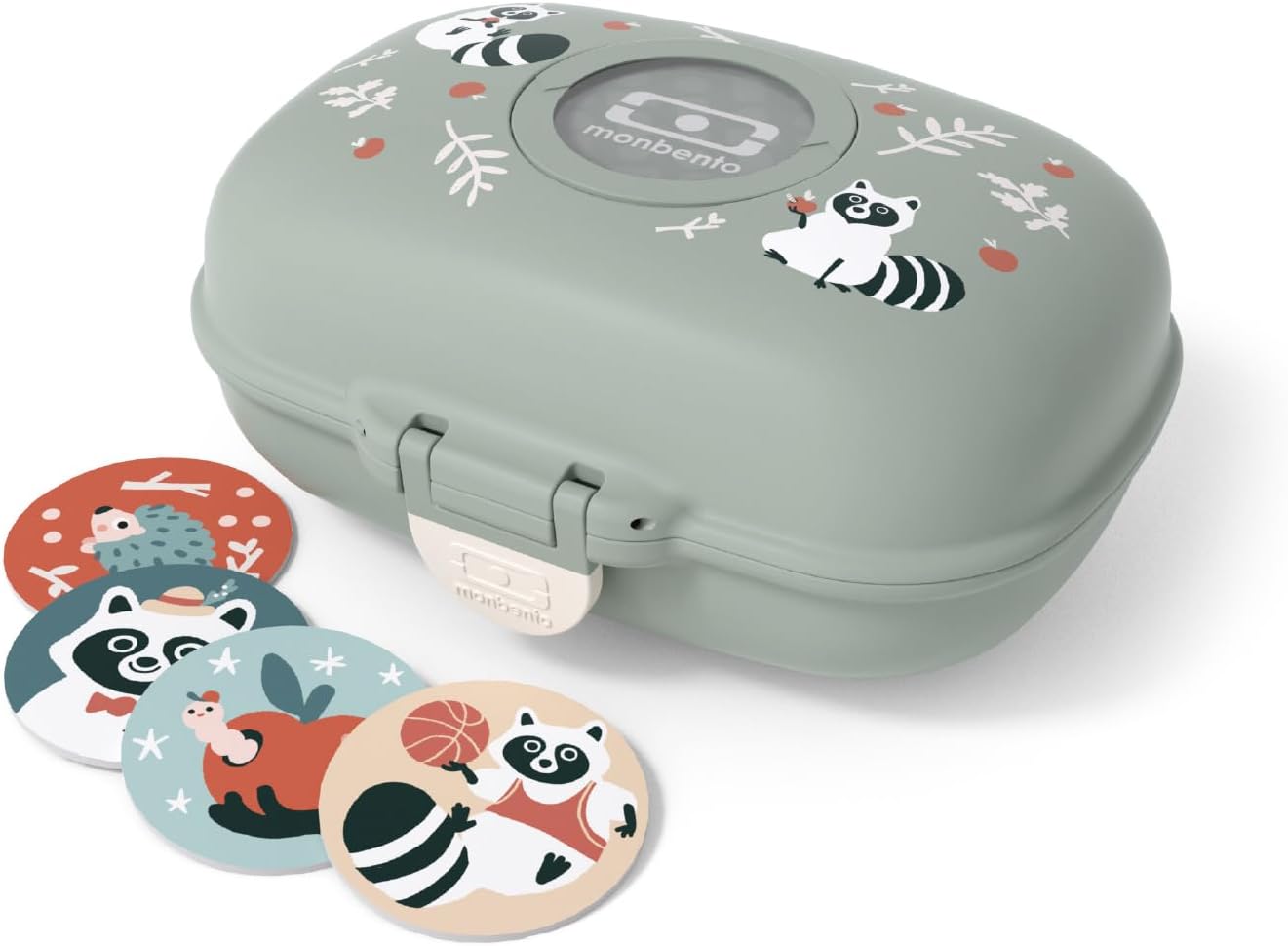 monbento Lunch Box Snack Box Children's Gram - BPA-Free - Lunch Box for School, Park and Travel - Bento Box Personalised & Robust - Microwave and Dishwasher Safe - Raccoon