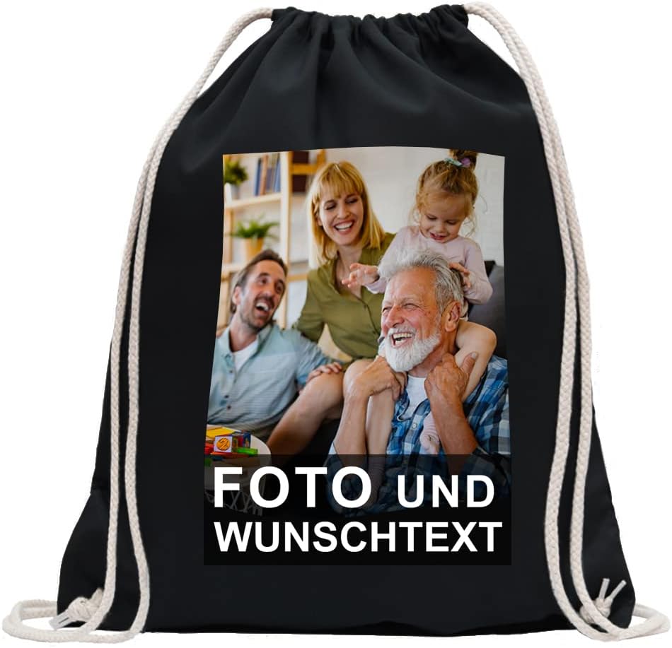 Kiwistar Personalised and Printed Backpack with Photo - Gym Bag Fun Sports Bag Gym Bag Cotton with Pull Strap