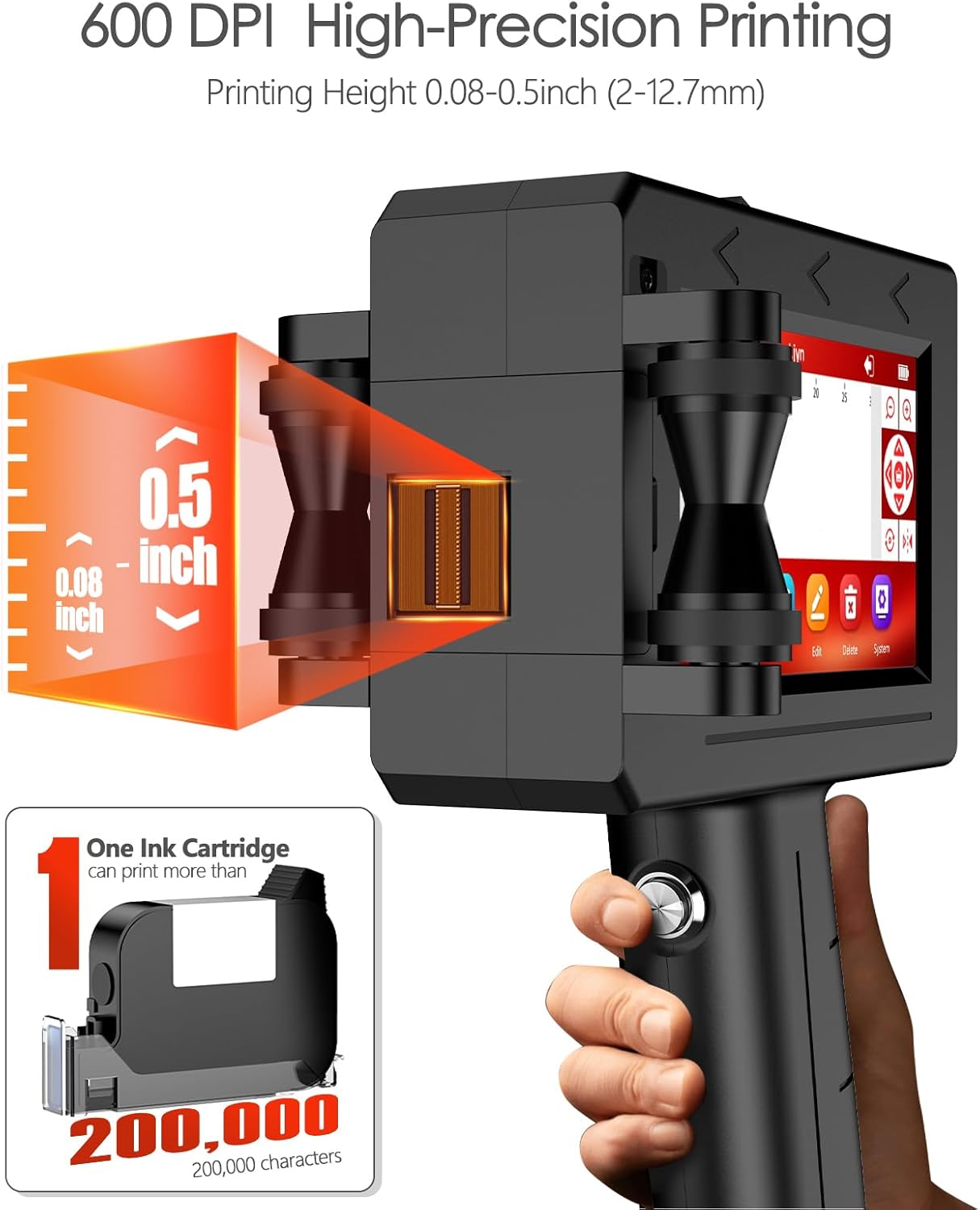 WELCZEK H125 Portable Handheld Printer - Hand Inkjet Printer of Texts/Logos/QR Codes/Barcodes/Date/Serial Numbers, Inkjet Coding System for Cardboard/Metal/Plastic/Ceramic/Wood/Textiles – Bild 3