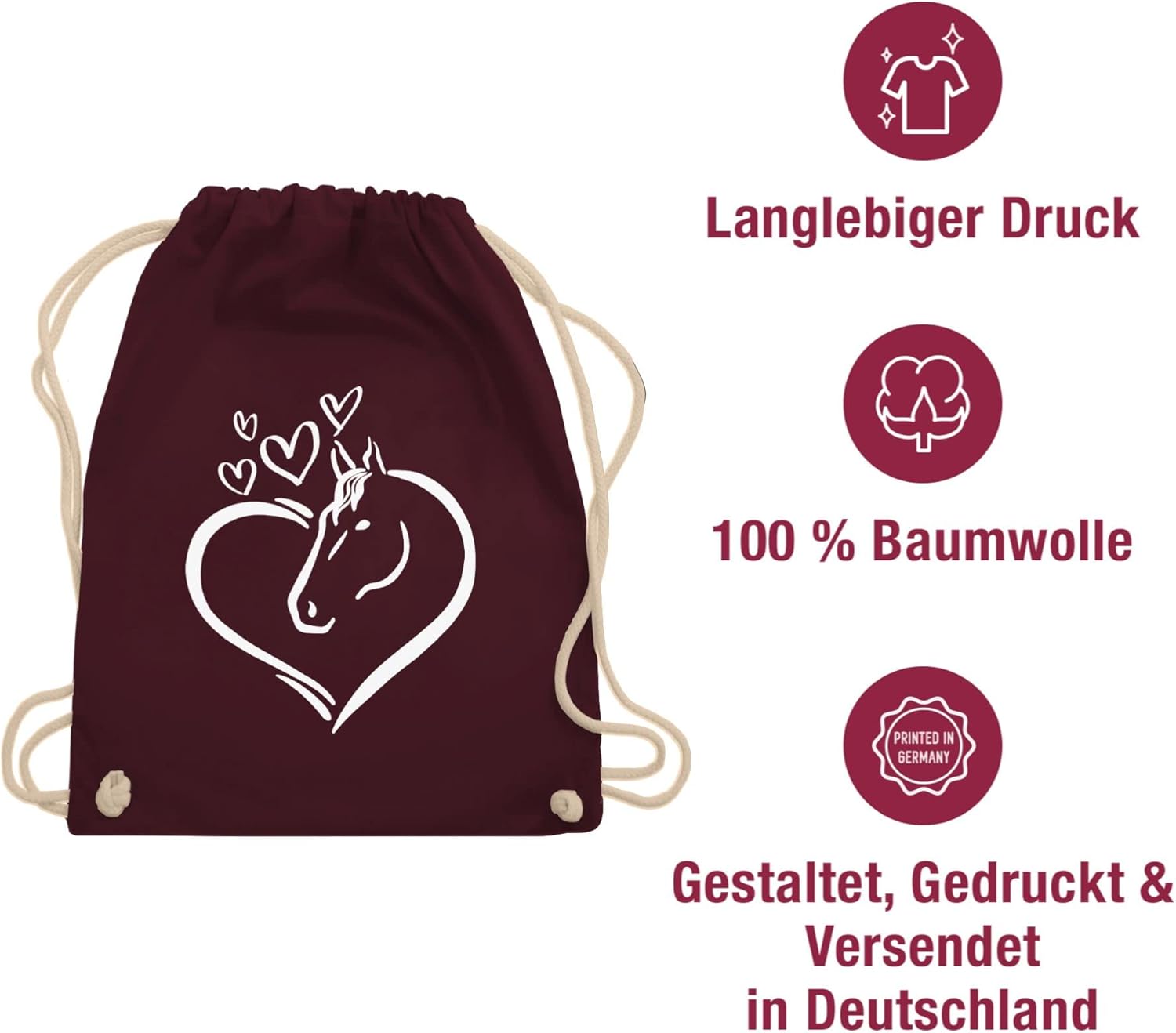 Shirtracer - Animal motif animal print - horse portrait in the heart - gym bag and fabric bag made of cotton – Bild 5