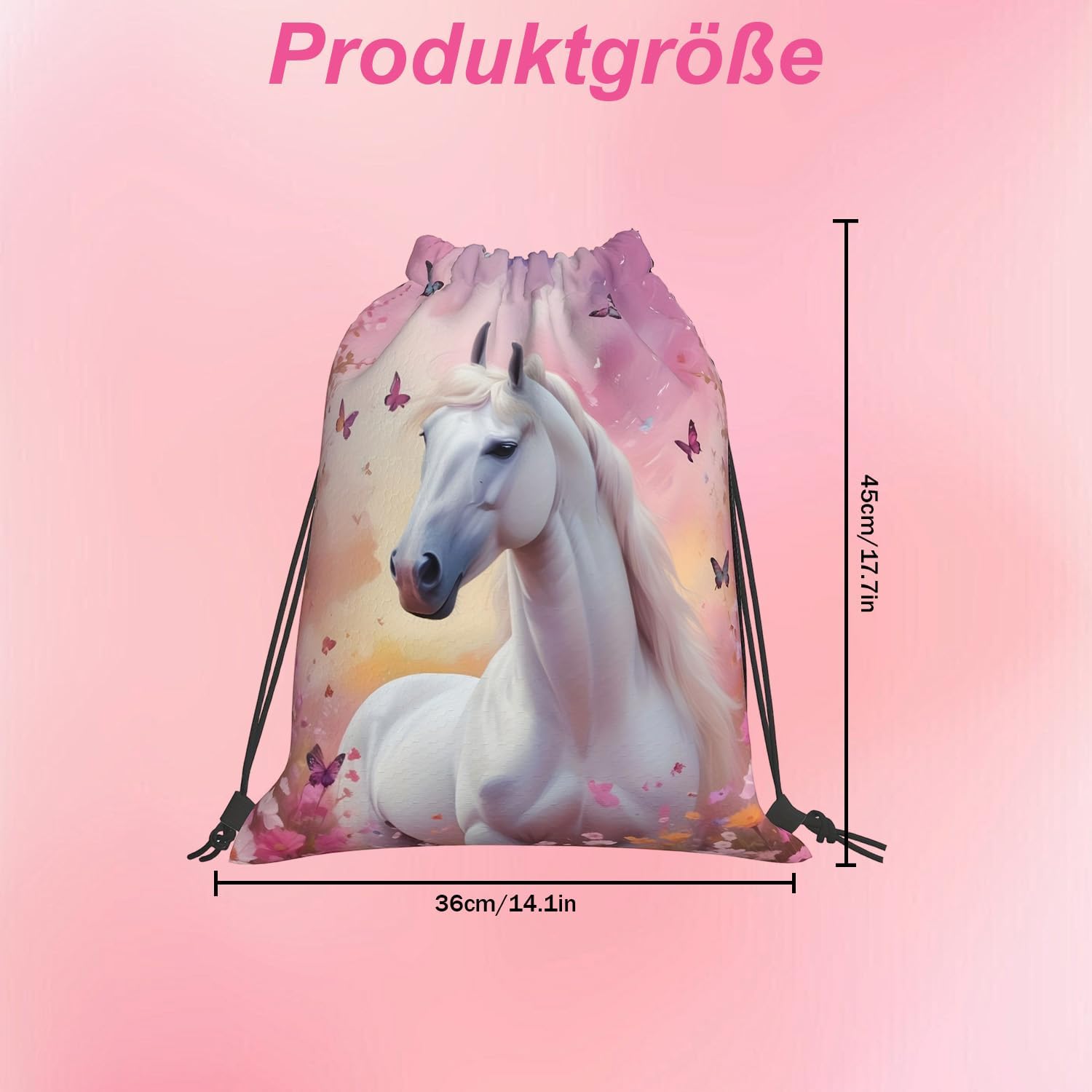 Horse Backpack with Drawstring, Drawstring Bag, Gym Bag, Large, Waterproof Drawstring with Butterfly Pattern, Horse Gift, Sports Bag for Men and Women, Gym Bag, Sports Backpack – Bild 7