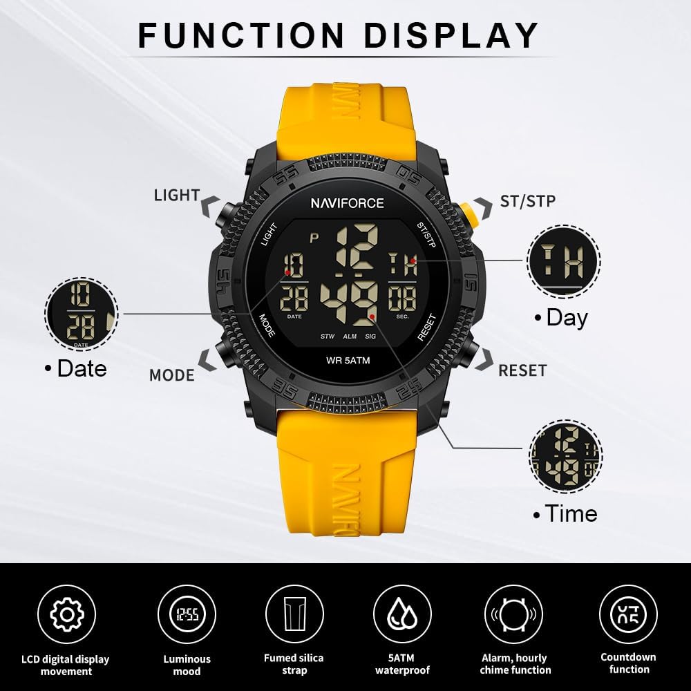 NAVIFORCE Mens Sports Watch Waterproof Digital Watch Stopwatch Alarm Countdown Rubber Band Wrist Watch for Women – Bild 4