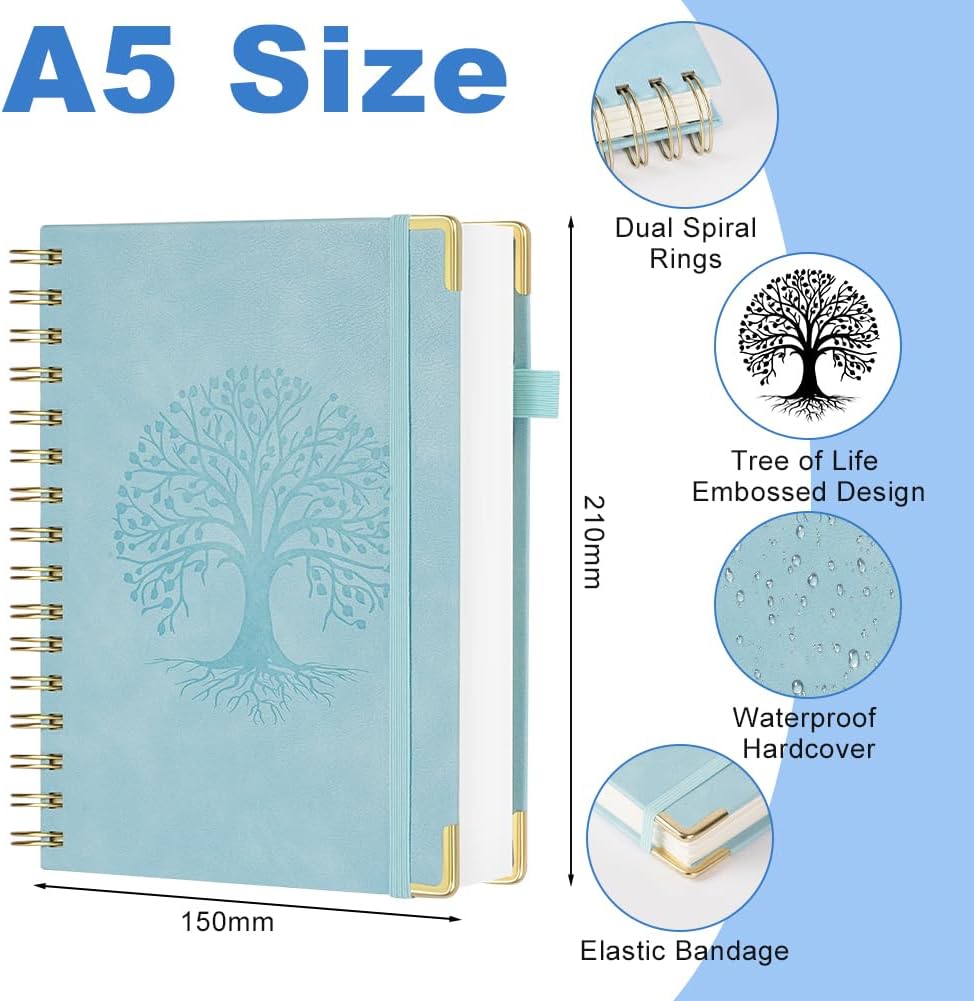 Notebook A5 Lined Spiral Journal Hardcover Diary with 300 Pages 100gsm Thick Paper Notepad A5 Spiral Pad Leather for College, Office, Conference, Travel - Blue – Bild 2