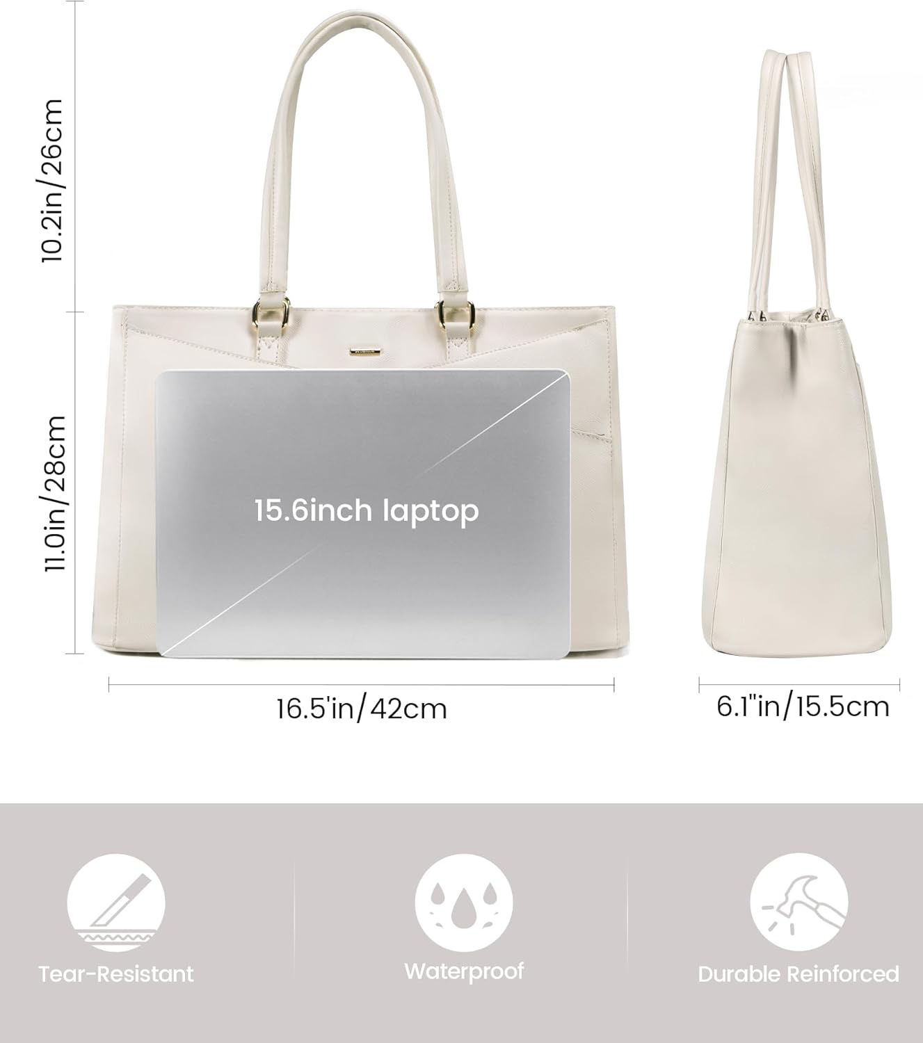 LOVEVOOK Women's Laptop Bag, 15.6 Inches, Handbag, Women's Work Bag, Teacher Bag, Large, Waterproof Shopper Bag, Shoulder Bag, Briefcase, Shoulder Bag, Tote Bag for Business School, Beige – Bild 4
