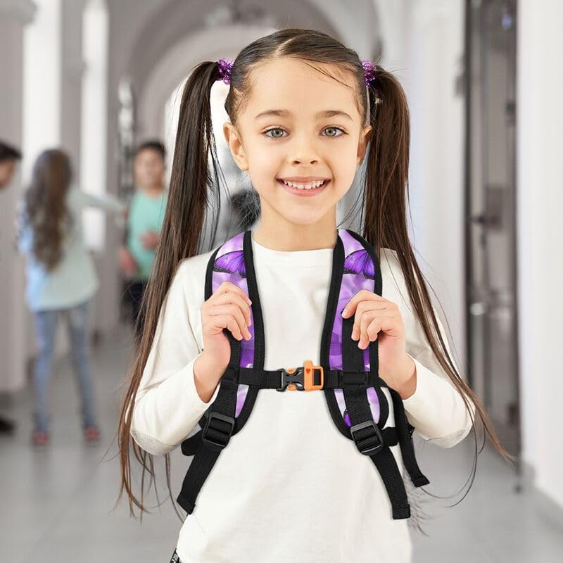 ODAWA Lila Schmetterlinge Kinder Rucksäcke mit Namensschild mit Brustgurt Kindergarten Rucksack – Bild 7