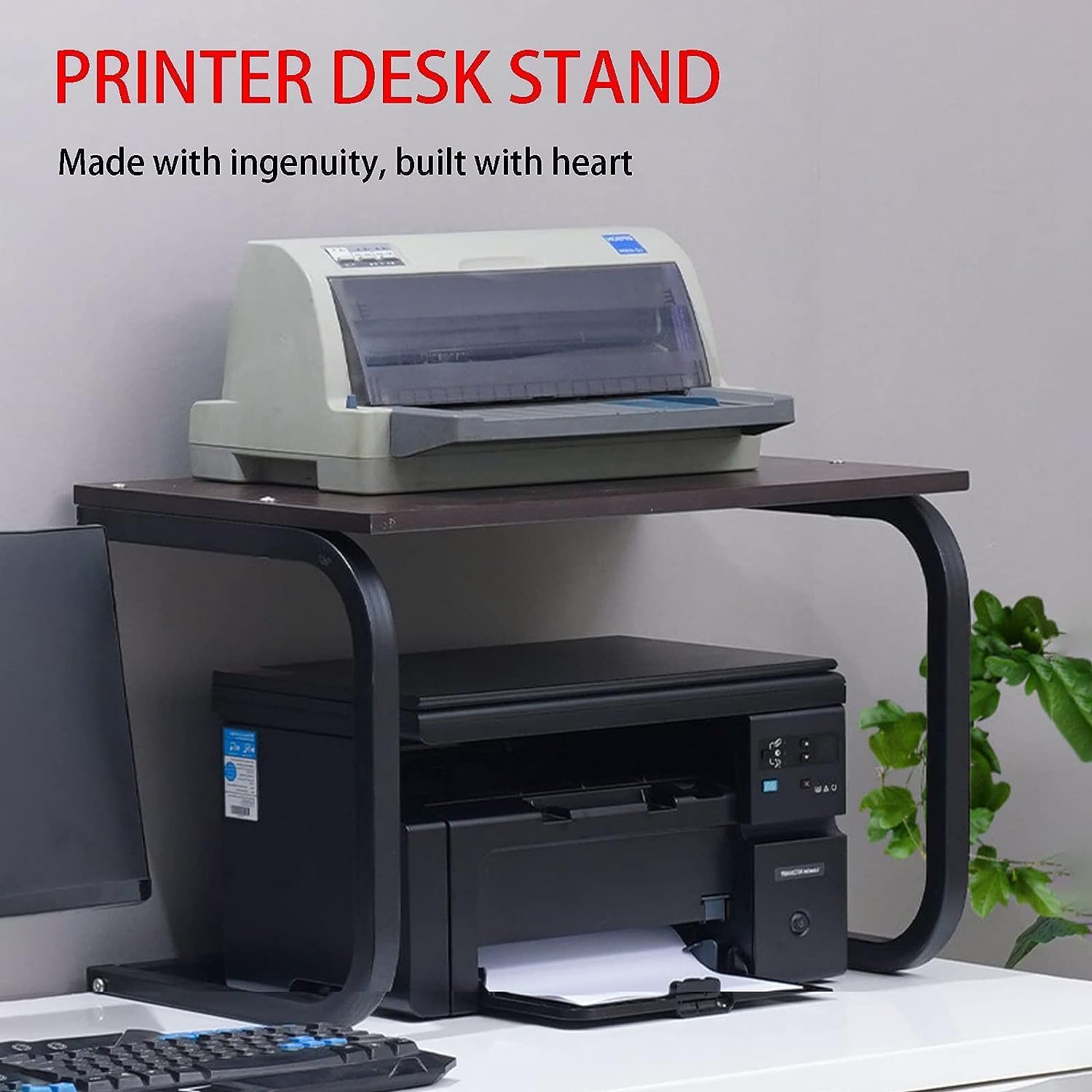 Printer Holder, Printer Table, Printer Stand, Desktop Printer Stand, Printer Table, 2-Layer Desktop Storage Shelf, Desktop Stand for Printers for the Home Office Printer Shelf (Colour: Brown, Si – Bild 5
