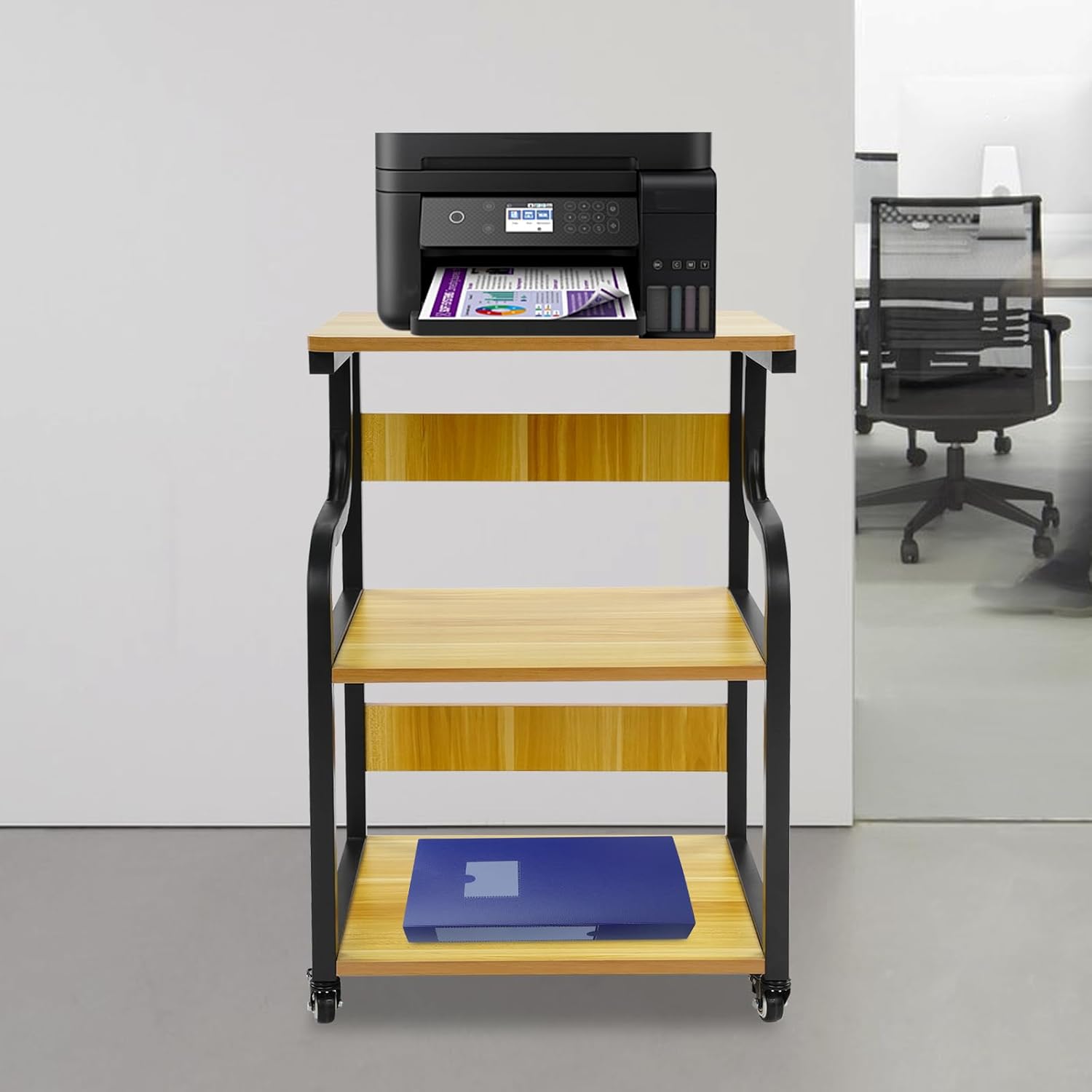 Printer Table, 3-Tier Printer Stand with Wheels, Printer Trolley, Printer Trolley, Rolling Cart Stand, Printer Shelf for the Study, for Home Offices and Printing Rooms (Black + Tan) – Bild 8