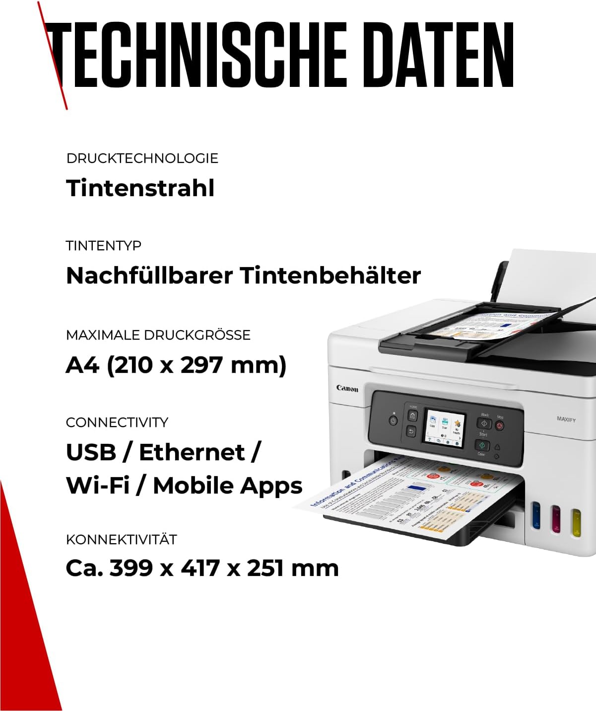 Canon MAXIFY GX4050 MegaTank Multifunktionsdrucker 4in1 (Tintenstrahl, Druck, Kopie, Scan, Fax, ADF 35 Blatt, WLAN, LAN, TouchLCD, Duplex, niedrige Seitenkosten, hohe Reichweite, gerader Einzug) weiß – Bild 6