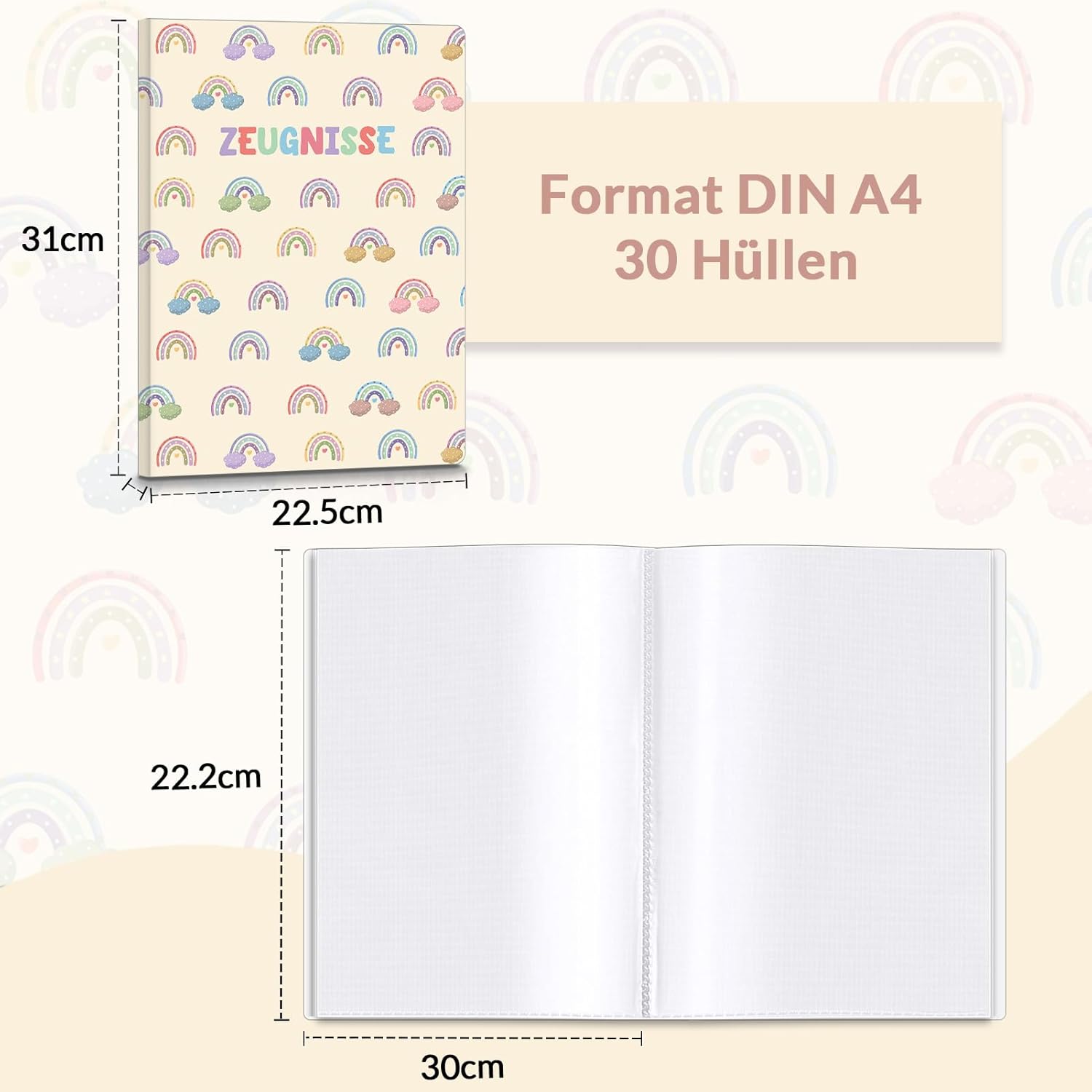 SKYDUE Certificate Folder A4, Plastic Folder with 30 Pockets, Certificate Folder for Archiving Certificates and Organising Important Documents (Beige) – Bild 3