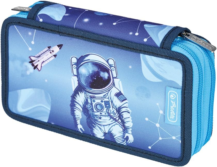 Herlitz Cosmic Explorer Double Pencil Case with Equipment, Children's School Supplies Bag, Functional Utensil Set for Students